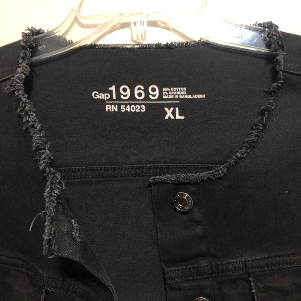 GAP Black Collarless Jean Jacket XL - Picture 5 of 7